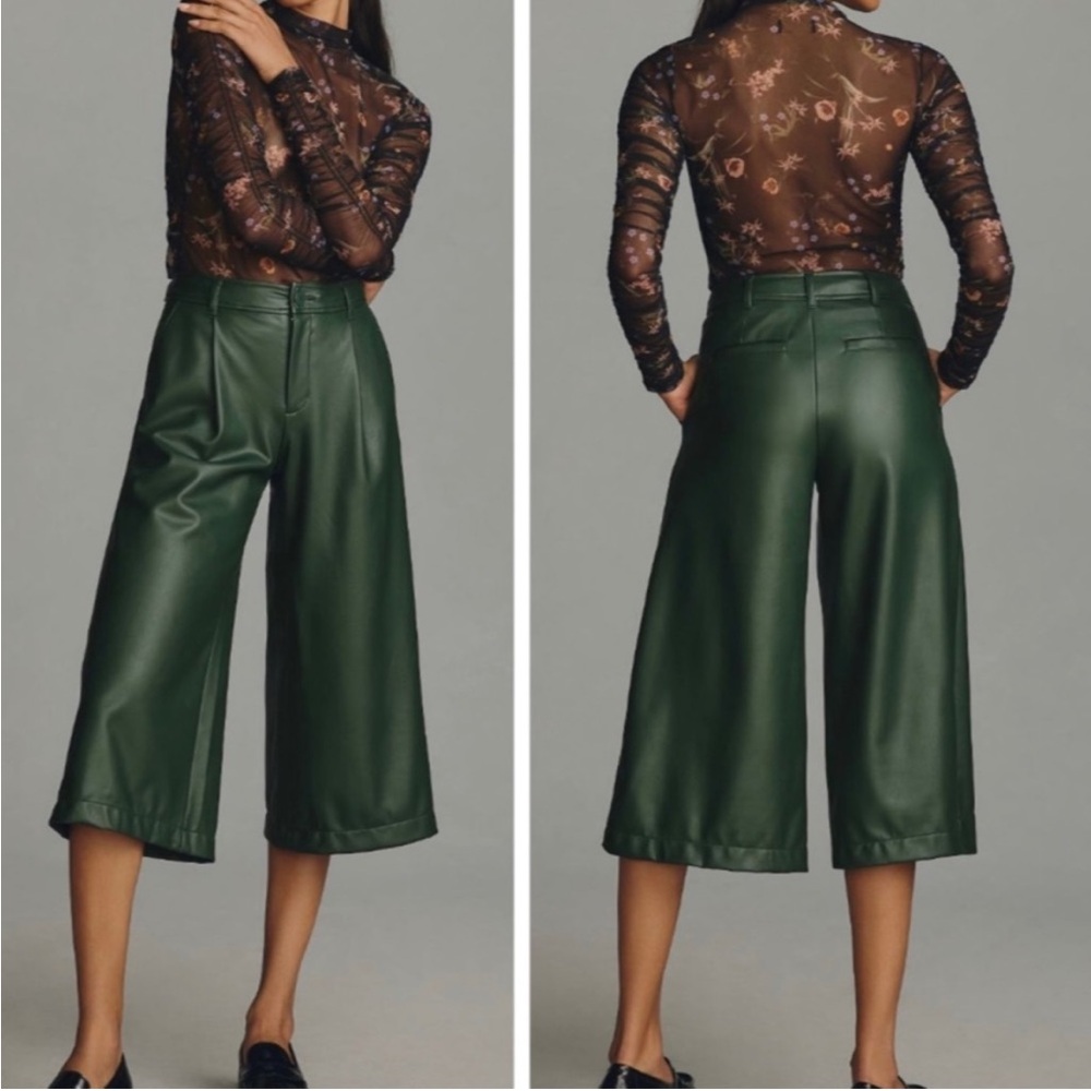 Anthropologie Dark Green Wide Leg Culottes